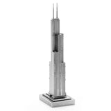 A 3D metal model kit of the Willis Tower, displayed on a white background.