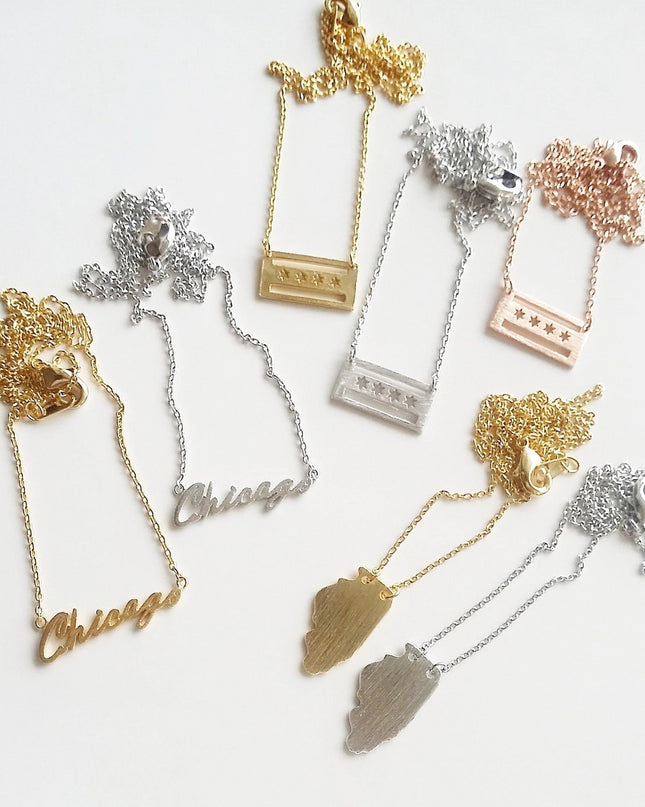 Chicago Script Necklace Rose Gold