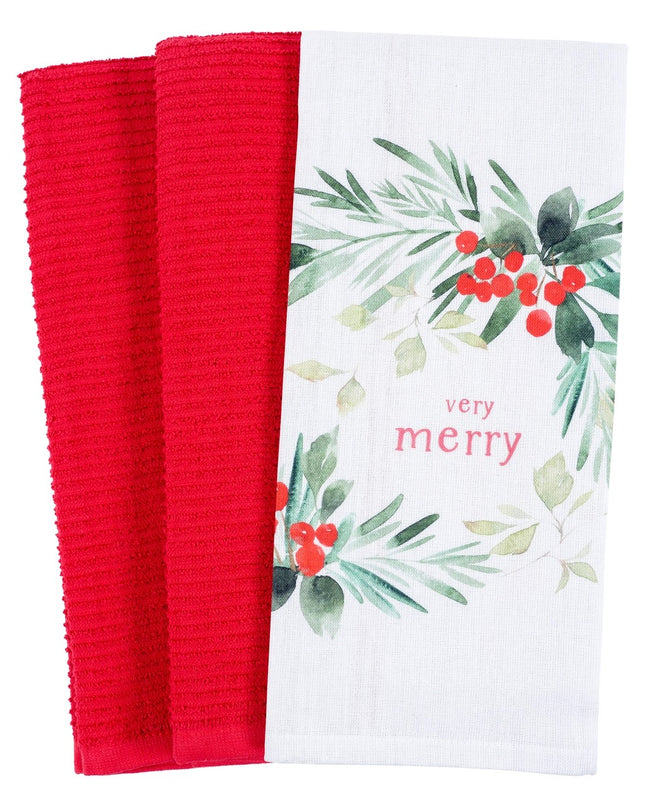 Very Merry Wreath Kitchen Tea Towels