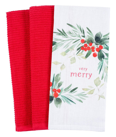 Very Merry Wreath Kitchen Tea Towels