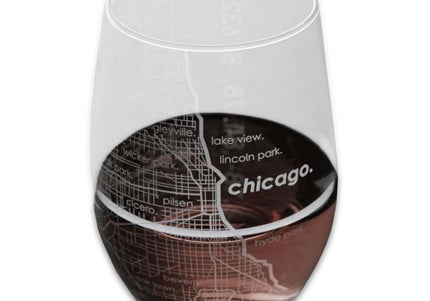 Chicago Map Stemless Wine Glass