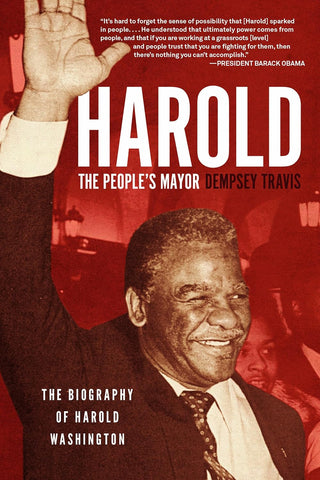 Book cover of 'Harold, the People's Mayor' featuring a photograph of Harold Washington with a smiling expression and waving.