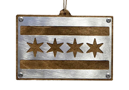 Chicago Flag Wood and Metal Ornament