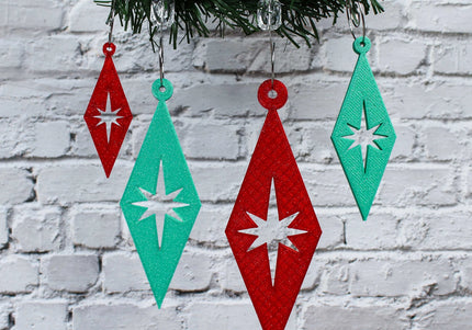 Retro Diamond Ornaments - Red & Green 4 Pack