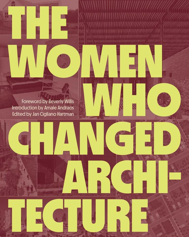 Book cover of 'The Women Who Changed Architecture' in large yellow text over an image of architectural elements.