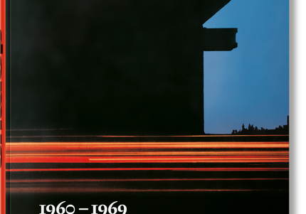 Cover of 'domus 1960-1969' book featuring a building at dusk with a red streak of movement below.