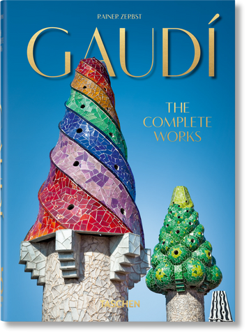 Cover of the book 'GAUDÍ: The Complete Works' featuring images of Gaudí's colorful architectural works and unique building designs.