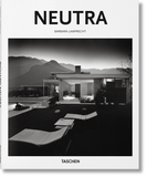 A cover image of a book titled 'NEUTRA' by TASCHEN featuring a black and white photograph of an architectural building with mountains in the background.