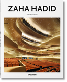 Cover of the book 'Zaha Hadid Taschen Basic Art' featuring a photograph of an interior architectural space with intricate ceiling details and lighting.