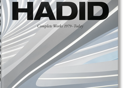 Cover of the book 'Zaha Hadid Complete Works 45th Edition' showcasing architectural patterns and the author's name.
