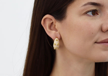 Dots Hoop Earrings Beige Enamel