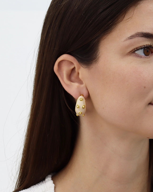 Dots Hoop Earrings Beige Enamel