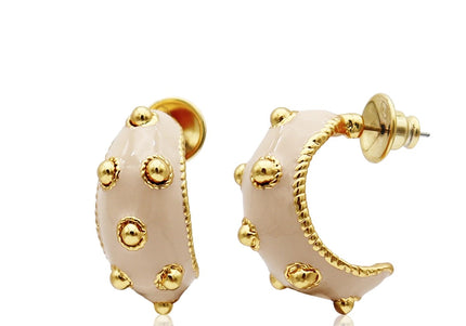 Dots Hoop Earrings Beige Enamel