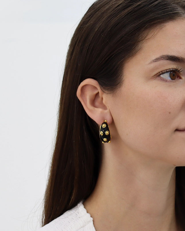 Dots Hoop Earrings Black Enamel