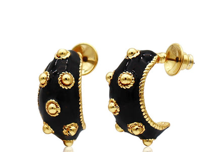 Dots Hoop Earrings Black Enamel