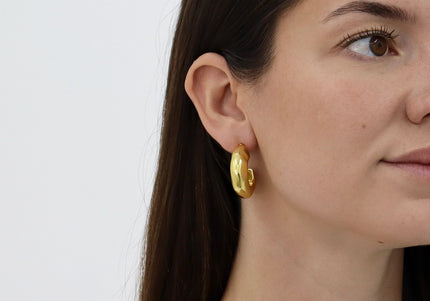 Hammered Metal Hoop Earrings Gold