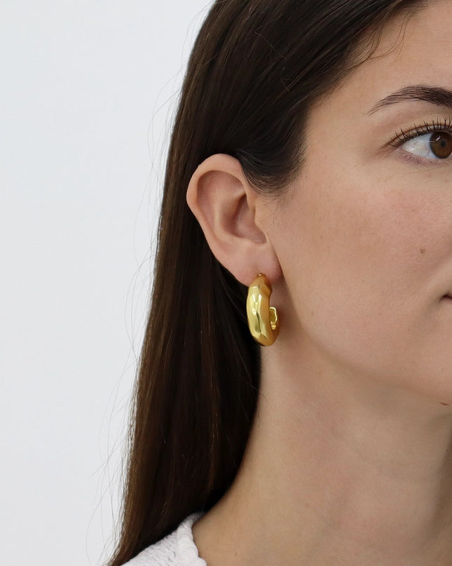 Hammered Metal Hoop Earrings Gold