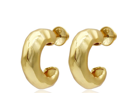 Hammered Metal Hoop Earrings Gold