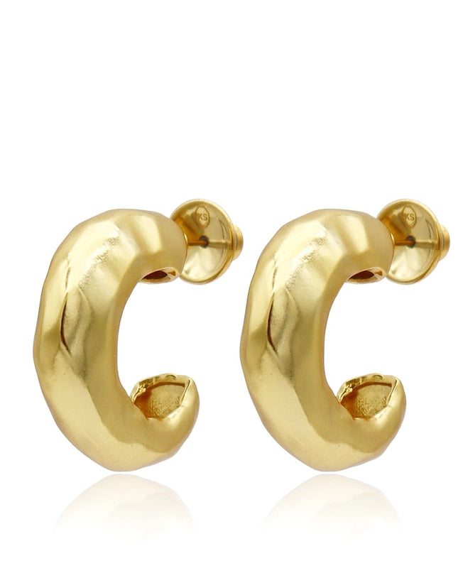 Hammered Metal Hoop Earrings Gold