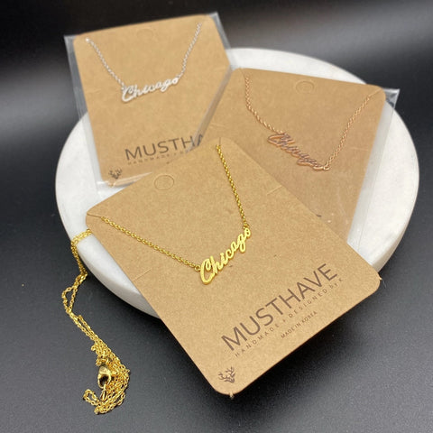 Chicago Script Necklace Silver
