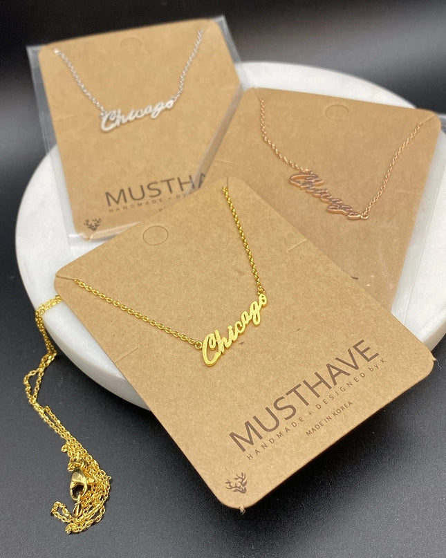 Chicago Script Necklace Rose Gold