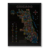 Neon Neighborhood Map of Chicago 22" X 28" Poster