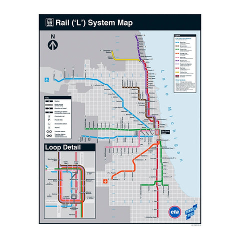 CTA Rail System Map Poster 22"X 28"