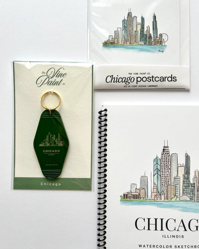 Chicago Keychain- Vintage Hotel- GREEN