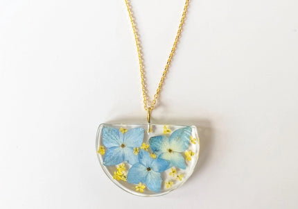Botanical Resin Half-Moon Ukraine Pendant Necklace