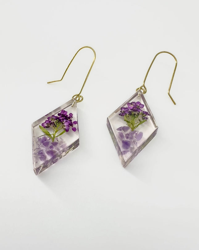 Botanical Resin Flower Lavender Earrings