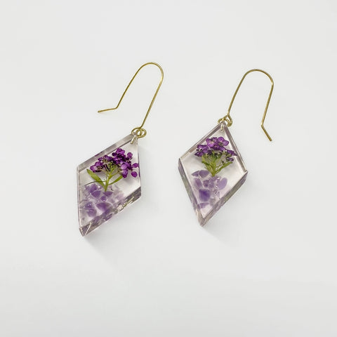 Botanical Resin Flower Lavender Earrings