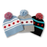 Chicago Flag Knit Hat w/ Pom Light Blue