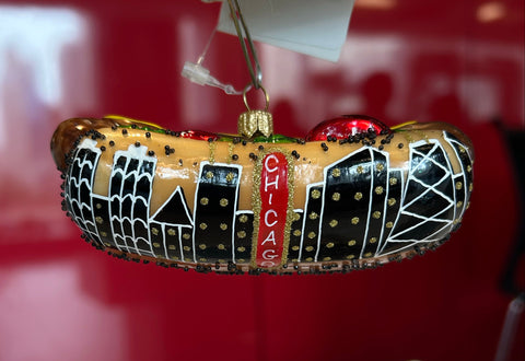 Chi Hot Dog Glass Ornament