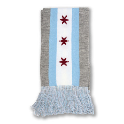 Chicago Flag Knit Scarf Grey