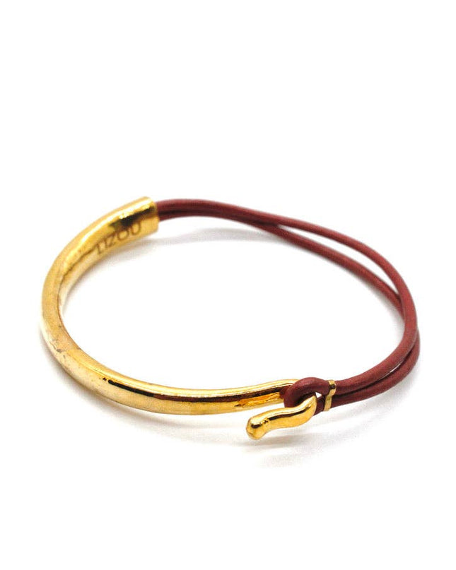 Brick Leather 24K Gold Plate Bangle Bracelet