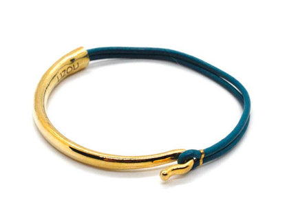 Denim Leather 24K Gold Plate Bangle Bracelet