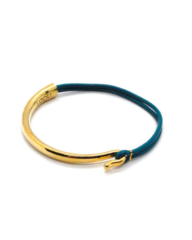 Denim Leather 24K Gold Plate Bangle Bracelet