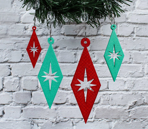 Retro Diamond Ornaments - Red & Green 4 Pack