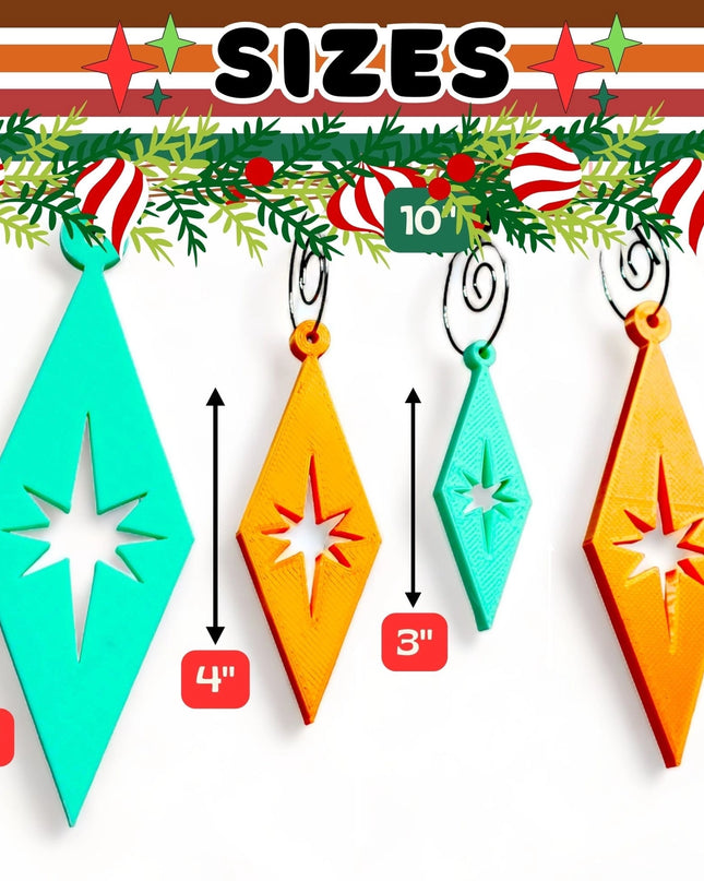 Retro Diamond Ornaments - Red & Green 4 Pack