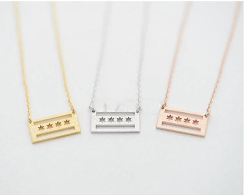 Chicago Flag Necklace in Rose Gold