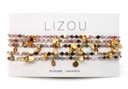 Tourmaline and Pearl Gold Mini Coin Wrap Necklace