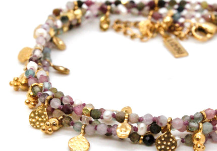 Tourmaline and Pearl Gold Mini Coin Wrap Necklace