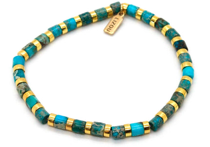 Turquoise Stone and Gold Stretch Bracelet