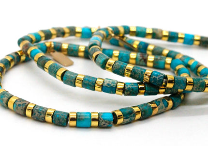 Turquoise Stone and Gold Stretch Bracelet