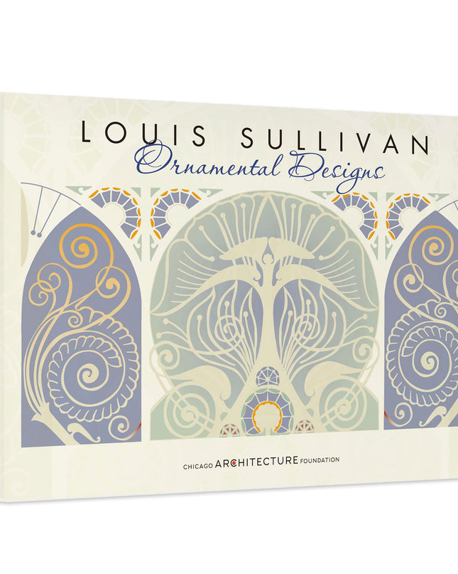A box of Louis Sullivan Ornamental Design notecards with a patterned cover featuring floral and geometric designs.