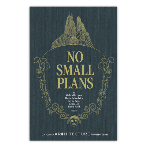 Book cover of 'No Small Plans' featuring gold illustrations of buildings and text against a dark background.
